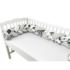 MimiNu - Protectie laterala pentru patut bebe, Tip Bumper impletit, Din bumbac, Din materiale certificate Oeko Tex Standard 100, Lungime 220 cm, Childrens Journey Grey
