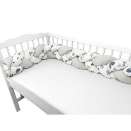 MimiNu - Protectie laterala pentru patut bebe, Tip Bumper impletit, Din bumbac, Din materiale certificate Oeko Tex Standard 100, Lungime 220 cm, Dino Granat