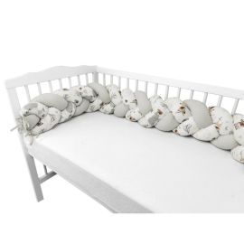 MimiNu - Protectie laterala pentru patut bebe, Tip Bumper impletit, Din bumbac, Din materiale certificate Oeko Tex Standard 100, Lungime 220 cm, Forest Friends Beige