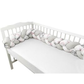 MimiNu - Protectie laterala pentru patut bebe, Tip Bumper impletit, Din bumbac, Din materiale certificate Oeko Tex Standard 100, Lungime 220 cm, Lulu Rose