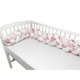 MimiNu - Protectie laterala pentru patut bebe, Tip Bumper impletit, Din bumbac, Din materiale certificate Oeko Tex Standard 100, Lungime 220 cm, Pink Ballerina