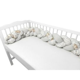 MimiNu - Protectie laterala pentru patut bebe, Tip Bumper impletit, Din bumbac, Din materiale certificate Oeko Tex Standard 100, Lungime 220 cm, Safari Natural