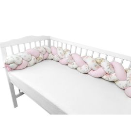 MimiNu - Protectie laterala pentru patut bebe, Tip Bumper impletit, Din bumbac, Din materiale certificate Oeko Tex Standard 100, Lungime 220 cm, Sweet Deer Pink