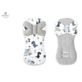 MimiNu - Protectie textila pentru carucior, scaun auto si scaun de bicicleta, Cu perna Butterfly, Materiale certificate Oeko Tex Standard 100, Minky Dino Granat