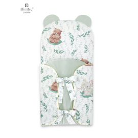 MimiNu - Sac de dormit multifunctional, Cu urechi si panglici, Din bumbac si tesatura pufoasa din catifea, Materiale certificate Oeko Tex Standard 100, Dimensiune 82 x 41 cm, Lulu Natural