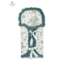 MimiNu - Sac de dormit multifunctional, Cu volanase si panglici, Din bumbac si tesatura pufoasa din catifea, Materiale certificate Oeko Tex Standard 100, Dimensiune 82 x 41 cm, Sweet Deer Mint