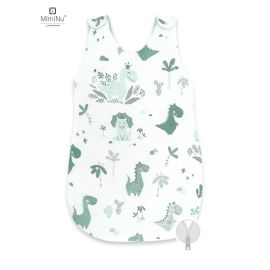 MimiNu - Sac de dormit pentru bebelusi, De iarna, Din bumbac, Cu fermoar lateral, Cu capse pe umar, 70 cm, 0 6 luni, 2.5 Tog, Dino Mint