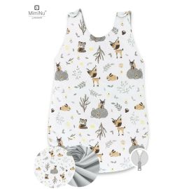 MimiNu - Sac de dormit pentru bebelusi, De iarna, Din bumbac, Cu fermoar lateral, Cu capse pe umar, 70 cm, 0 6 luni, 2.5 Tog, Forest friends Grey/Beige