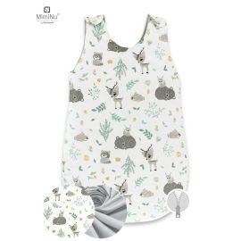 MimiNu - Sac de dormit pentru bebelusi, De iarna, Din bumbac, Cu fermoar lateral, Cu capse pe umar, 70 cm, 0 6 luni, 2.5 Tog, Forest friends Grey/Mint