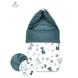 MimiNu - Sac de iarna universal, Impermeabil, Cu fermoar si gluga, Pentru carucior, Scaun auto, Saniuta, 94x45 cm, Dino Navy/Velvet Nepalese Green