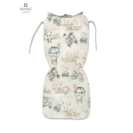 MimiNu - Salteluta pentru carucior, Reversibila, Cu doua fete, Din catifea matlasata si bumbac, Materiale certificate Oeko Tex Standard 100, Dimensiune 78 x 34 cm, Design, Zoo on Bikes Nugat/Beige