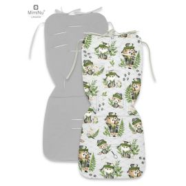 MimiNu - Salteluta pentru carucior, Reversibila, Cu doua fete, Din catifea matlasata si bumbac, Materiale certificate Oeko Tex Standard 100, Dimensiune 78 x 34 cm, Minky Detective Natural