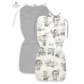 MimiNu - Salteluta pentru carucior, Reversibila, Cu doua fete, Din catifea matlasata si bumbac, Materiale certificate Oeko Tex Standard 100, Dimensiune 78 x 34 cm, Minky Zoo on Bikes Beige