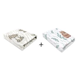 MimiNu - Set 2 cearceafuri cu elastic pentru patut leagan sau patut co-sleeper, 90x40 cm, Din bumbac, Material certificat Oeko Tex Standard 100, Lulu Natural and Safari Beige