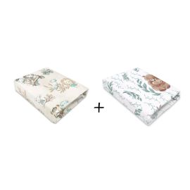 MimiNu - Set 2 cearceafuri cu elastic pentru patut leagan sau patut co-sleeper, 90x40 cm, Din bumbac, Material certificat Oeko Tex Standard 100, Zoo on Bikes Nugat and Lulu Natural