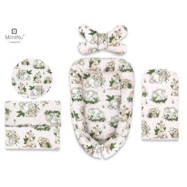 MimiNu - Set 4 in 1 Cosulet bebelus Baby Cocoon 75x55 cm, Husa 100% bumbac, Din bumbac certificat Oeko Tex Standard 100, Cu paturica 50x70 cm, Cu salteluta 60x32 cm, Cu perna fluture cu doua fete 40x27 cm, Design, Baby Animals
