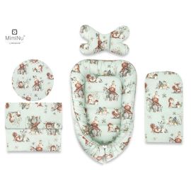 MimiNu - Set 4 in 1 Cosulet bebelus Baby Cocoon 75x55 cm, Husa 100% bumbac, Din bumbac certificat Oeko Tex Standard 100, Cu paturica 50x70 cm, Cu salteluta 60x32 cm, Cu perna fluture cu doua fete 40x27 cm, Design, Let\'s Go Natural