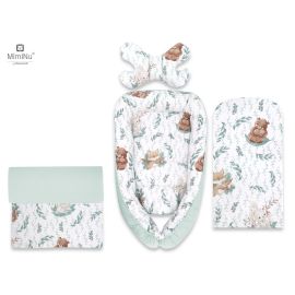 MimiNu - Set 4 in 1 Cosulet bebelus Baby Cocoon 90x50 cm, Husa 100% bumbac, Cu paturica cu doua fete 50x70 cm, Cu salteluta 60x32 cm, Cu perna fluture cu doua fete 40x27 cm, Lulu Natural