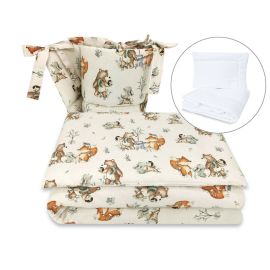 MimiNu - Set lenjerie patut 5 piese, Cu pilota si perna, Din bumbac certificat Oeko Tex Standard 100, Pentru patut 120x60 cm, Design, Time for fun