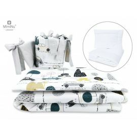 MimiNu - Set lenjerie patut 5 piese, Cu pilota si perna, Din bumbac certificat Oeko Tex Standard 100, Pentru patut 120x60 cm, FChildrens Journey Grey
