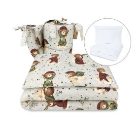 MimiNu - Set lenjerie patut 5 piese, Cu pilota si perna, Din bumbac certificat Oeko Tex Standard 100, Pentru patut 120x60 cm, Teddy Bear On Moon