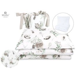 MimiNu - Set lenjerie patut 5 piese, Cu pilota si perna, Din bumbac, Pentru patut 120x60 cm, Australian Animals Beige