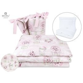 MimiNu - Set lenjerie patut 5 piese, Cu pilota si perna, Din bumbac, Pentru patut 120x60 cm, Design, Awesome Bunnies