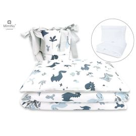 MimiNu - Set lenjerie patut 5 piese, Cu pilota si perna, Din bumbac, Pentru patut 120x60 cm, Dino Granat