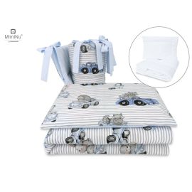 MimiNu - Set lenjerie patut 5 piese, Cu pilota si perna, Din bumbac, Pentru patut 120x60 cm, Old Road Blue