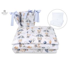 MimiNu - Set lenjerie patut 5 piese, Cu pilota si perna, Din bumbac, Pentru patut 120x60 cm, Parachutes Blue