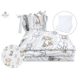 MimiNu - Set lenjerie patut 5 piese, Cu pilota si perna, Din bumbac, Pentru patut 120x60 cm, Safari Natural