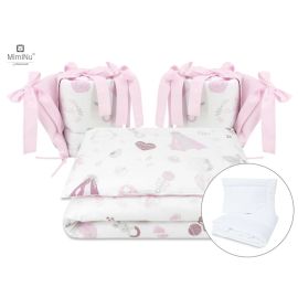 MimiNu - Set lenjerie patut cu 6 piese, Cu pilota si perna, Cu doua aparatori laterale, Din bumbac, Pentru patut 120x60 cm, Baby Shower Pink