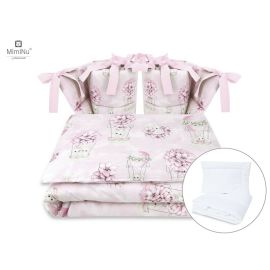 MimiNu - Set lenjerie patut cu 6 piese, Cu pilota si perna, Cu doua aparatori laterale, Din bumbac, Pentru patut 120x60 cm, Design, Awesome Bunnies