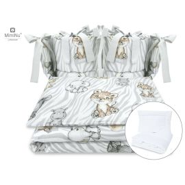 MimiNu - Set lenjerie patut cu 6 piese, Cu pilota si perna, Cu doua aparatori laterale, Din bumbac, Pentru patut 120x60 cm, Safari Natural