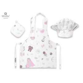 MimiNu - Set Micutul bucatar, Cu sort, o boneta si accesoriu pentru vase calde, Baby Shower Pink