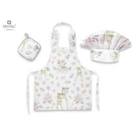 MimiNu - Set Micutul bucatar, Cu sort, o boneta si accesoriu pentru vase calde, Sweet Deer Pink