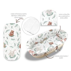 MimiNu - Set pentru landou/cosulet, Cu protectie, saltea si pernuta, Din bumbac certificat Oeko Tex Standard 100, Lulu Natural