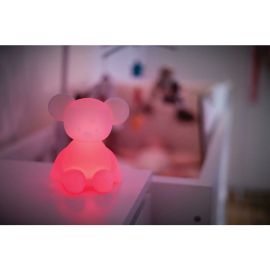 Nattou - Lampa de veghe, Cu senzor care detecteaza plansul bebelusui si calmeaza vizual, Cu 7 culori diferite si 4 intensitati, Durata de iluminare pana la 12h, Incarcare prin cablu USB, Silicon, Fara BPA, Soricel, 0 luni+, Multicolor