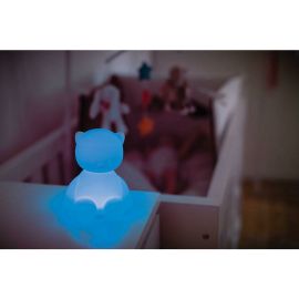 Nattou - Lampa de veghe, Cu senzor care detecteaza plansul bebelusui si calmeaza vizual, Cu 7 culori diferite si 4 intensitati, Durata de iluminare pana la 12h, Incarcare prin cablu USB, Silicon, Fara BPA, Ursulet, 0 luni+, Multicolor