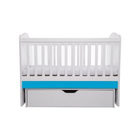 Patut VESSANTI Como Balansoar - Alb cu Albastru + Saltea cocos confort 120 x 60 x 12 cm