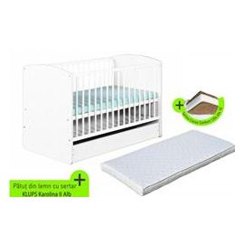 Patut cu sertar KLUPS Karolina II Alb + Saltea 10 MyKids Confort II