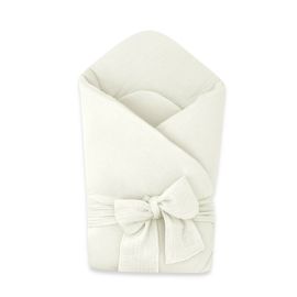 Paturica de infasat, Qmini, Din muselina dubla, Cu inchidere cu panglica, Dimensiune 75x75 cm, Din material certificat Oeko Tex Standard 100, Cream