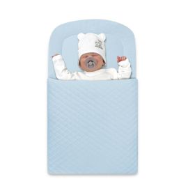 Paturica de infasat, Qmini, Pentru botez si nu numai, Cu fermoar, 72x45 cm, Din catifea matlasata, Blue