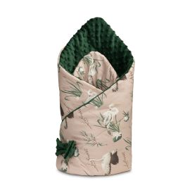 Paturica nou-nascut Sensillo Minky Wrap Pasari Bej/Smarald 80x80 cm