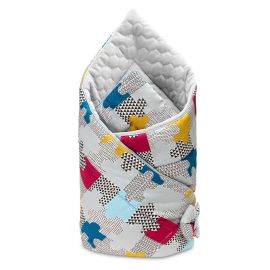 Paturica nou-nascut Sensillo Velvet Wrap Puzzle Gri 75x75 cm