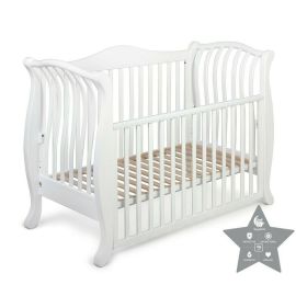 Patut cu laterala culisanta, bariera de protectie cu scara YappyLa:le din lemn de fag, YappyKids, 120x60 cm, Alb