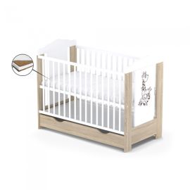 Patut cu sertar VESSANTI ELLA - Stejar cu alb - Saltea Cocos 12 cm