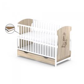 Patut cu sertar VESSANTI MILO GIRAFA - Stejar cu alb + Saltea Cocos 12 cm