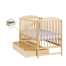 Patut Drewex Lulaya Cu Sertar - Natur + Saltea Cocos 12 Cm