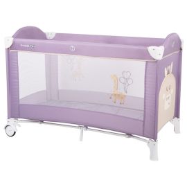 Patut pliant cu un nivel, Ballon, Cu intrare laterala cu fermoar, 2 roti, 120x60 cm, FreeON, Giraffe Purple